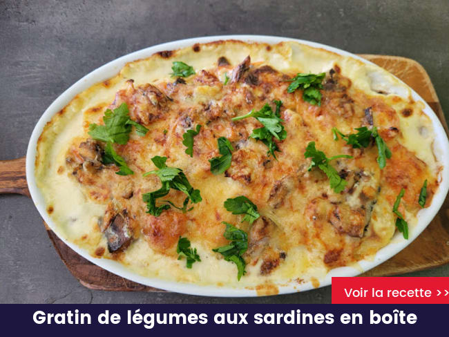 Gratin de légumes aux sardines en boîte